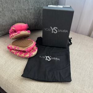 NEW YOSI SAMRA‎ Pink Lemonade Tan Rattan Leather Foldable Round Toe Ballet Flats